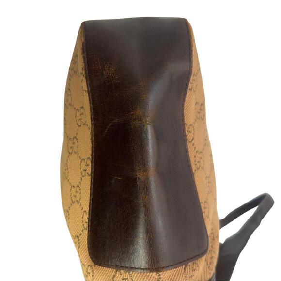 Gucci Tote Bag Mini GG Brown & Beige Denim Brown Leather Trimmed - Picture 4 of 14